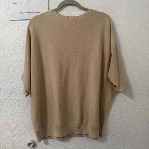 Quince Top XL Tan Organic Cotton Cashmere Batwing Short Sleeve Coastal Minimal - Picture 3 of 6
